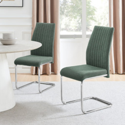 2x Lorenzo Green Fabric Dining Chairs Silver Legs