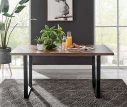 Furniturebox Kylo Brown Wood Effect Dining Table & 6 Cappuccino Corona Gold Leg Chairs, Faux Leather in Beige - Size: 45x87x55 cm - thumbnail 2