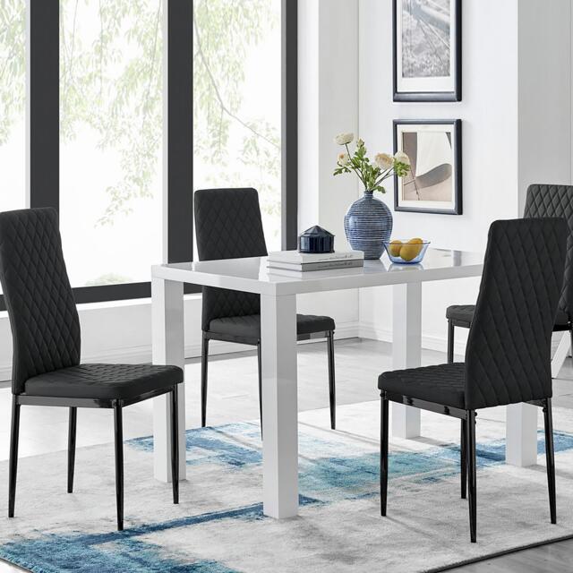 Pivero 4 White Dining Table and 4 Milan Black Leg Chairs - image 1