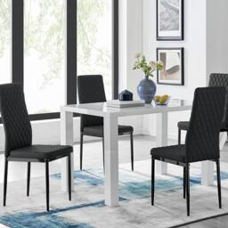 Pivero 4 White Dining Table and 4 Milan Black Leg Chairs - thumbnail 1