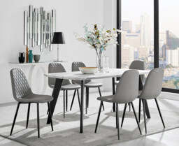Andria Black Leg Marble Effect Dining Table and 6 Corona Black Leg Chairs - thumbnail 3