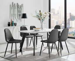 Andria Black Leg Marble Effect Dining Table and 6 Corona Black Leg Chairs - thumbnail 1