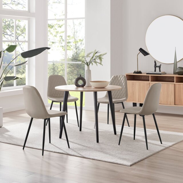 Koko Oak Effect Round Dining Table & 4 Corona Black Leg Chairs - image 1