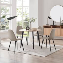 Koko Oak Effect Round Dining Table & 4 Corona Black Leg Chairs - thumbnail 1