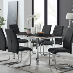 Enna Black Glass Extending Dining Table and 6 Lorenzo Chairs - thumbnail 2