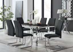Enna Black Glass Extending Dining Table and 6 Lorenzo Chairs - thumbnail 1