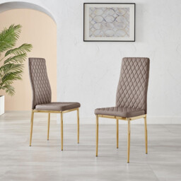 6x Milan Cappuccino Beige Hatched Faux Leather Dining Chairs Gold Legs - thumbnail 2