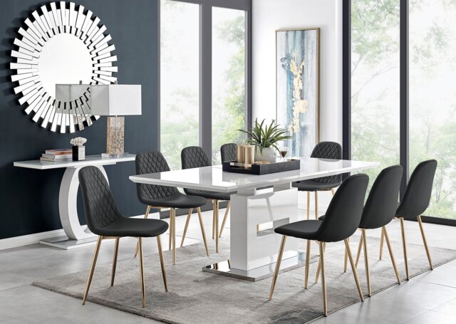 Arezzo Large Extending Dining Table and 8 Corona Gold Leg Chairs - image 1