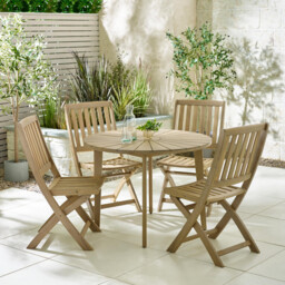 Tari & Hamburg Wood 4 Seat Round Table Garden Dining Set - thumbnail 1
