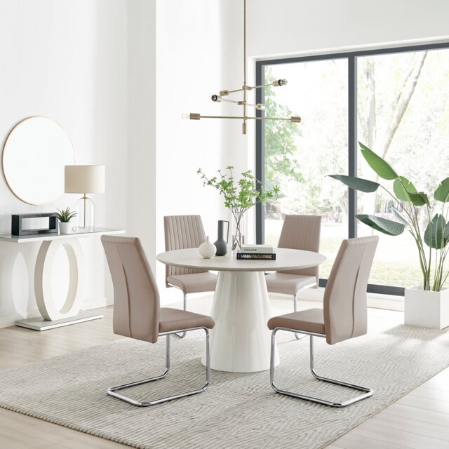 Palma Beige Stone Effect Round Dining Table & 4 Lorenzo Chairs - image 1