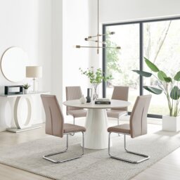 Palma Beige Stone Effect Round Dining Table & 4 Lorenzo Chairs - thumbnail 1