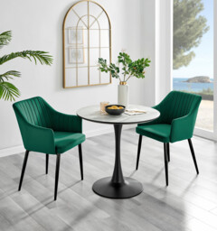Elina White Marble Effect Round Dining Table & 2 Calla Black Leg Chairs - thumbnail 2