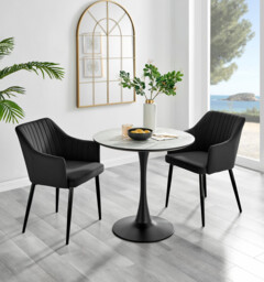 Elina White Marble Effect Round Dining Table & 2 Calla Black Leg Chairs - thumbnail 4