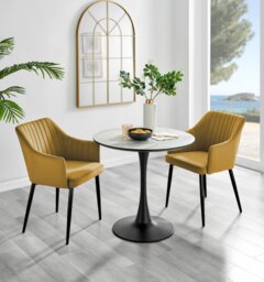 Elina White Marble Effect Round Dining Table & 2 Calla Black Leg Chairs - thumbnail 1