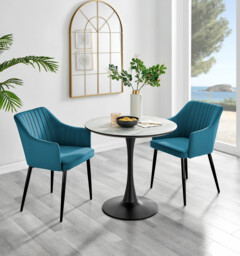 Elina White Marble Effect Round Dining Table & 2 Calla Black Leg Chairs - thumbnail 3