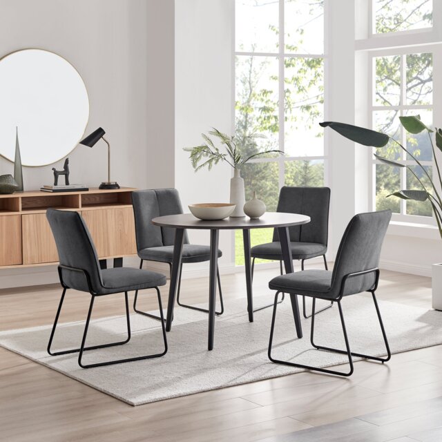 Koko Walnut Effect Round Dining Table & 4 Halle Chairs - image 1