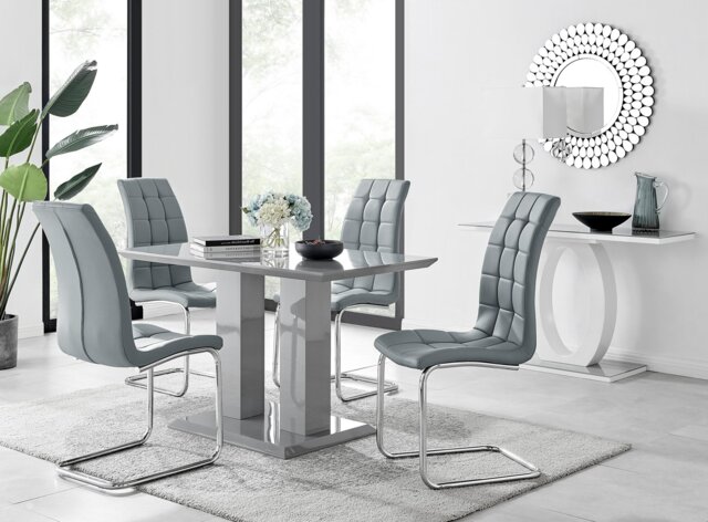 Imperia 4 Modern Grey High Gloss Dining Table And 4 Murano Chairs Set - image 1