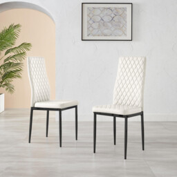 4x Milan White Hatched Faux Leather Dining Chairs Black Legs - thumbnail 2