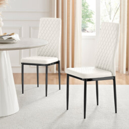 4x Milan White Hatched Faux Leather Dining Chairs Black Legs - thumbnail 1