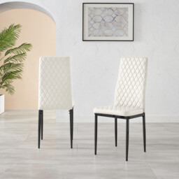 4x Milan White Hatched Faux Leather Dining Chairs Black Legs - thumbnail 3