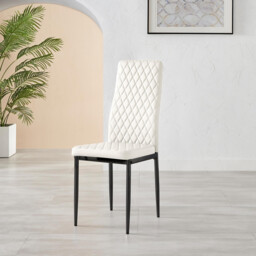 4x Milan White Hatched Faux Leather Dining Chairs Black Legs - thumbnail 4