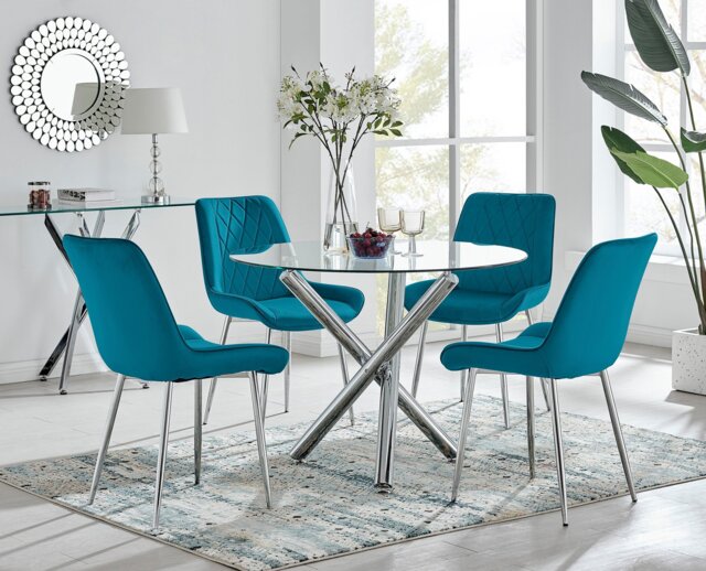 Selina Round Dining Table and 4 Pesaro Silver Leg Chairs - image 1