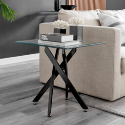 Leonardo Square Glass and Black Side Table - thumbnail 1