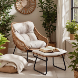 Tahiti Beige Rattan Indoor / Outdoor Chair with Footstool - thumbnail 1
