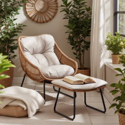 Tahiti Beige Rattan Indoor / Outdoor Chair with Footstool