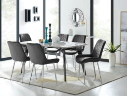 Andria Black Leg Marble Effect Dining Table and 6 Pesaro Silver Leg Chairs - thumbnail 1