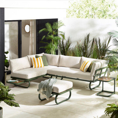 Capri Green Metal & Cream Garden Corner Sofa Set - image 1