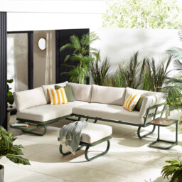 Capri Green Metal & Cream Garden Corner Sofa Set - thumbnail 1