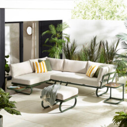 Capri Green Metal & Cream Garden Corner Sofa Set - thumbnail 1