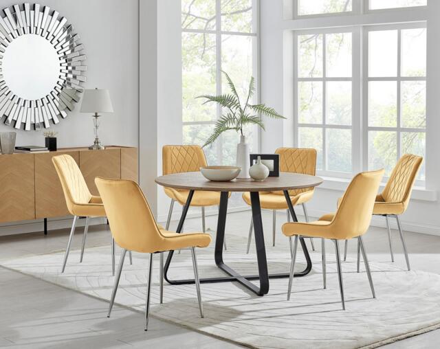 Santorini Brown Round Dining Table And 6 Pesaro Silver Leg Chairs - image 1