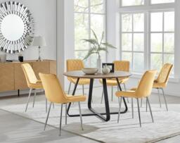 Santorini Brown Round Dining Table And 6 Pesaro Silver Leg Chairs