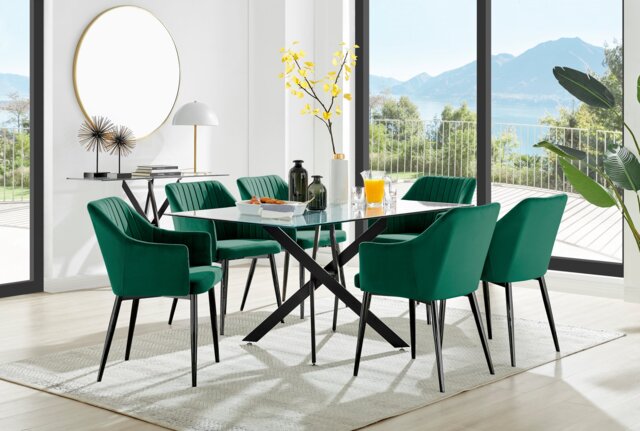 Leonardo Black Leg Glass Dining Table & 6 Calla Black Leg Chairs - image 1