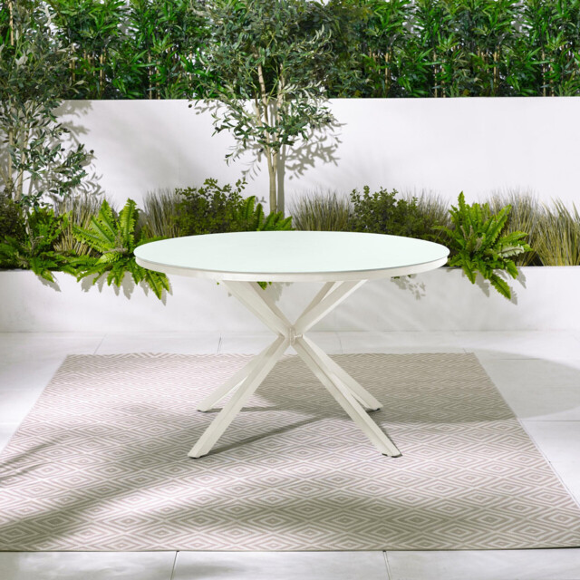 Nanterre Cream Metal & Glass 4-6 Seat Round Garden Dining Table - image 1