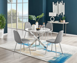 Novara White Marble Round Dining Table & 4 Corona Silver Leg Chairs - thumbnail 3