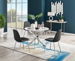 Novara White Marble Round Dining Table & 4 Corona Silver Leg Chairs - thumbnail 1