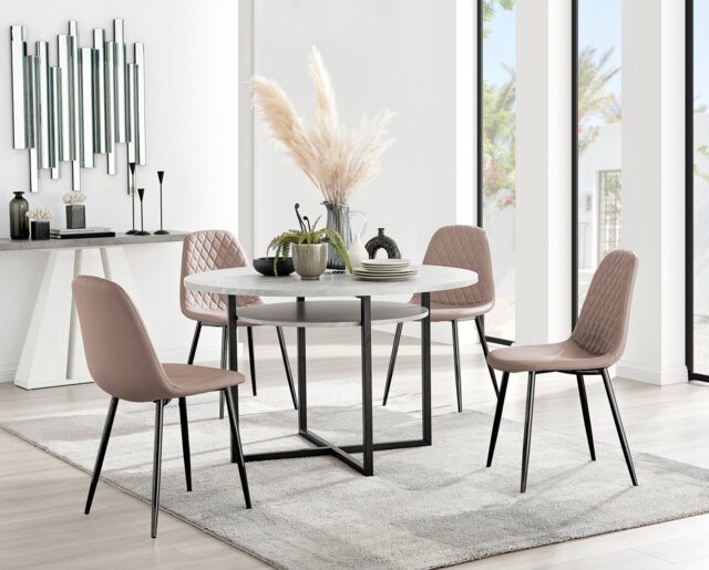 Adley Grey Concrete Effect Storage Dining Table & 4 Corona Black Leg Chairs - image 1