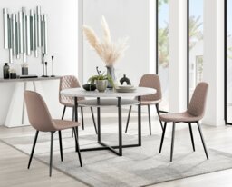 Adley Grey Concrete Effect Storage Dining Table & 4 Corona Black Leg Chairs - thumbnail 1