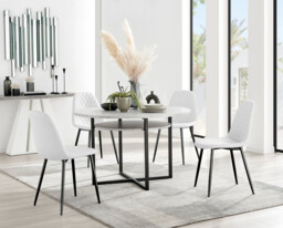 Adley Grey Concrete Effect Storage Dining Table & 4 Corona Black Leg Chairs - thumbnail 3