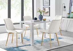 Pivero 4 White Dining Table and 4 Pesaro Gold Leg Chairs - thumbnail 1