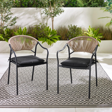 2x Elba Black & Rattan Garden Dining Chairs - image 1
