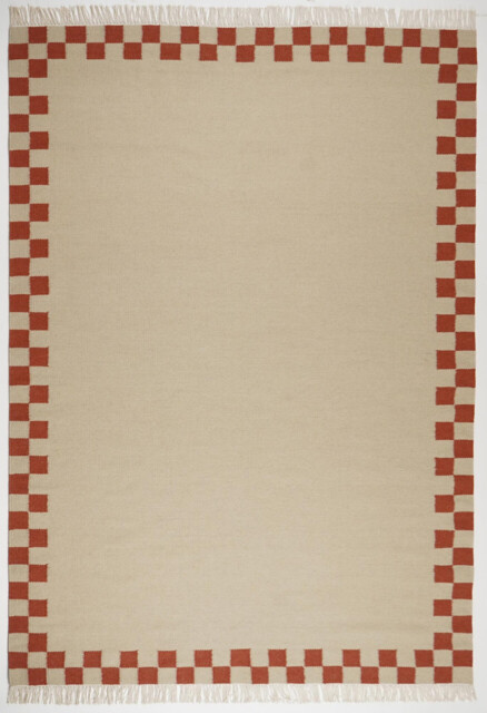 Matilda Beige & Red Check Border Flatweave Rug - image 1