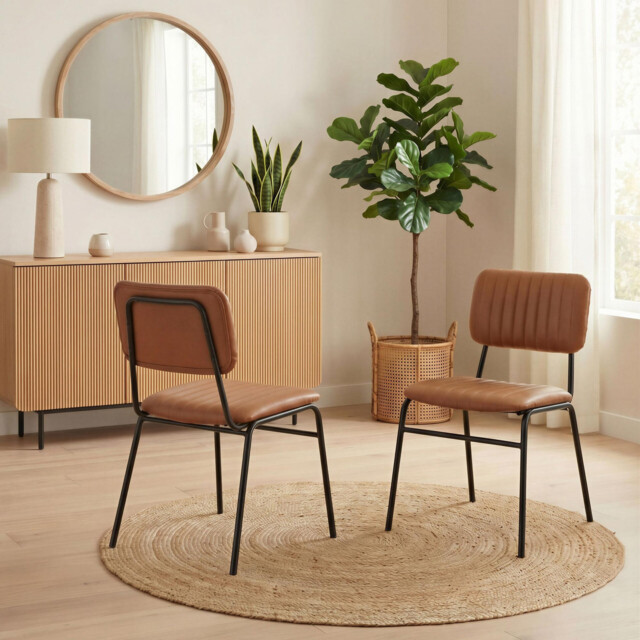 2x Delta Tan Faux Leather Dining Chairs - image 1