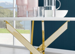 Novara Round White High Gloss and Gold Metal 4-6 Seater Dining Table - thumbnail 4