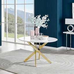 Novara Round White High Gloss and Gold Metal 4-6 Seater Dining Table