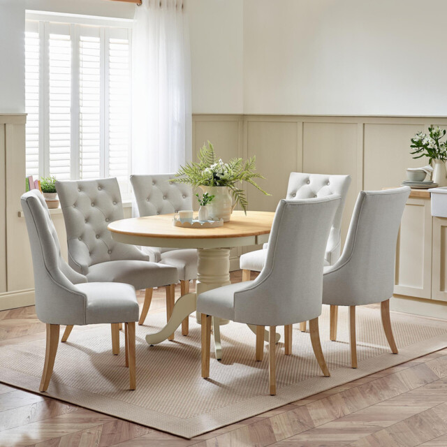 Padstow Cream Wooden Extending Dining Table & 6 Belgravia Chairs - image 1