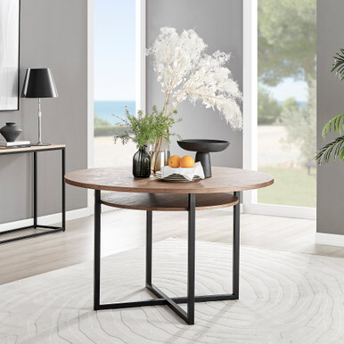 Adley Round Wood and Black Metal Storage 4 Seater Dining Table - image 1